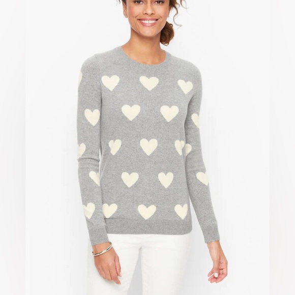 TALBOTS CASHMERE HEARTS CREWNECK SWEATER S - Picture 1 of 1